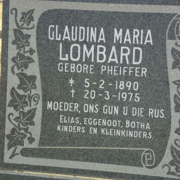 LOMBARD Gloudina Maria nee PHEIFFER 1890-1975