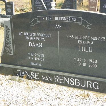 RENSBURG Daan, Janse van 1908-1965 &amp; Lulu 1920-2000