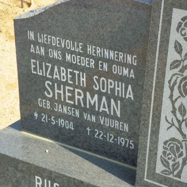SHERMAN Elizabeth Sophia nee JANSEN VAN VUUREN 1904-1975