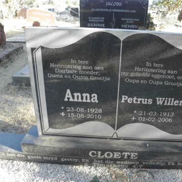 CLOETE Petrus Willem 1913-2006 &amp; Anna 1928-2010