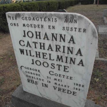 JOOSTE Johanna Catharina Wilhelmina nee COETZEE 1922-195?