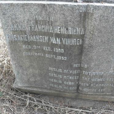 VUUREN Anna Francina Hendriena, Jansen van nee VISAGIE 1900-1952