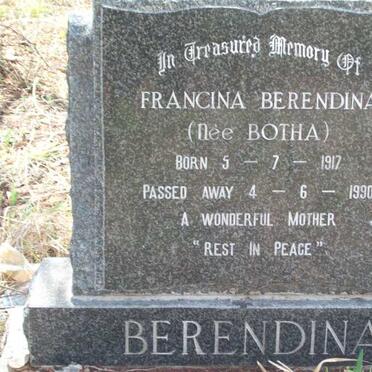 BERENDINA Francina nee BOTHA 1917-1990
