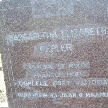 PEPLER Margaretha Elizabeth nee LE ROUX