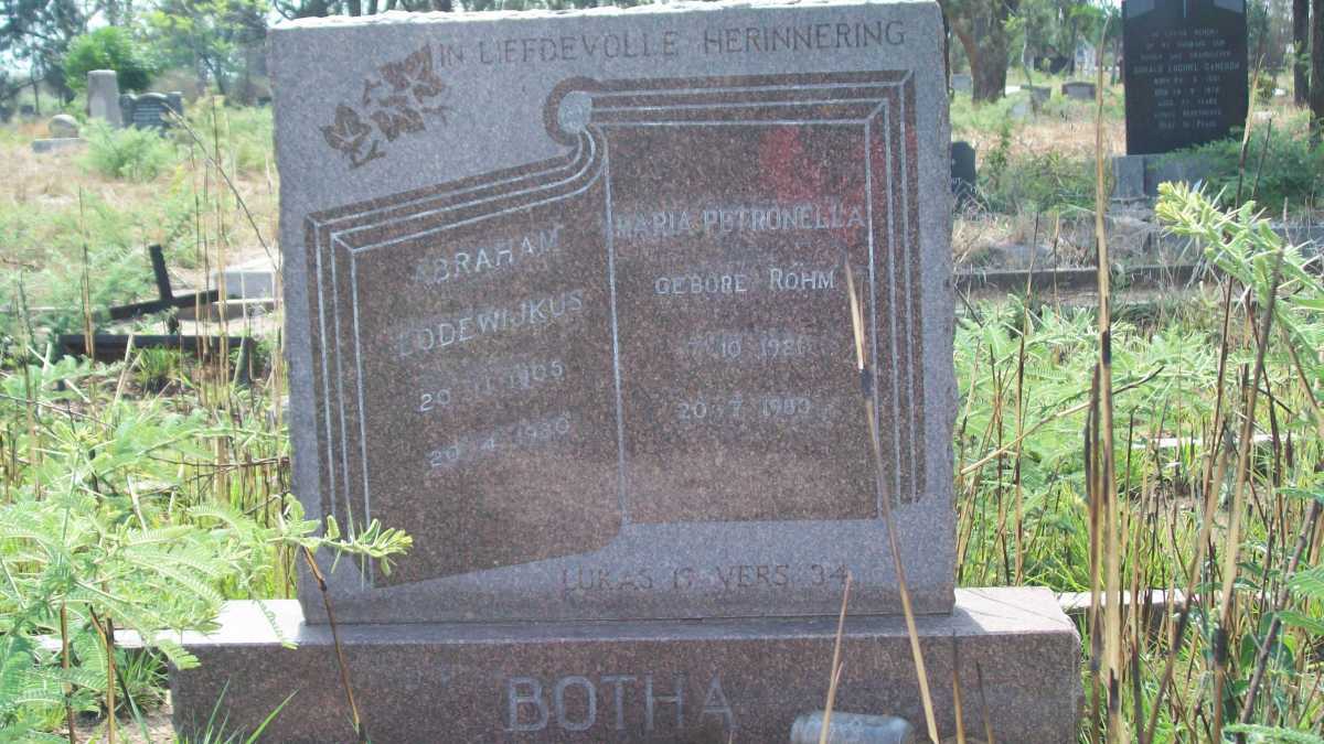 BOTHA Abraham Lodewijkus 1905-1980 & Maria Petronella ROHM 1921-1983