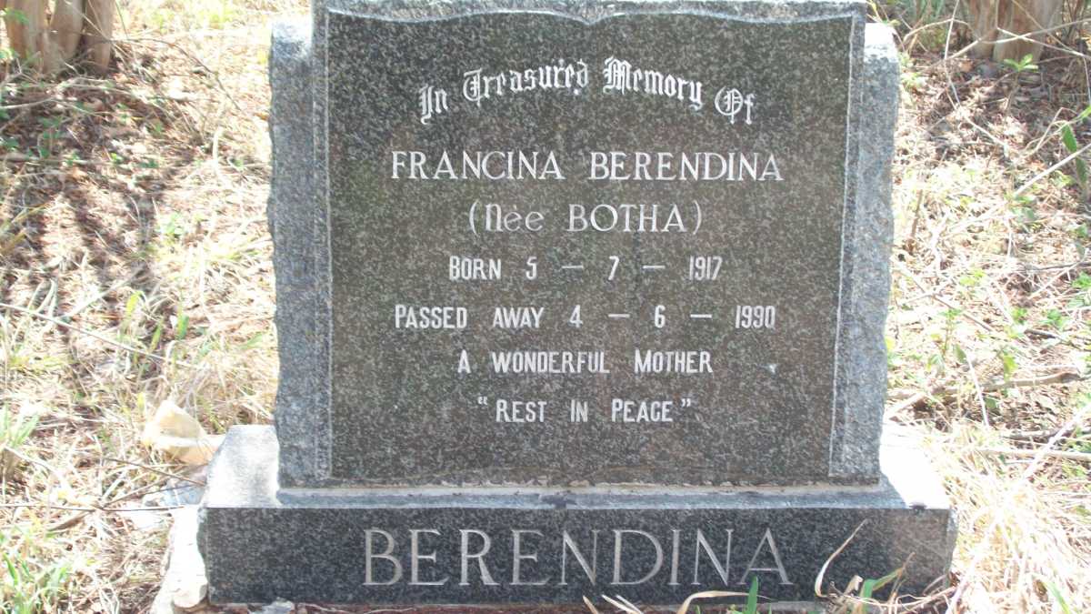 BERENDINA Francina nee BOTHA 1917-1990