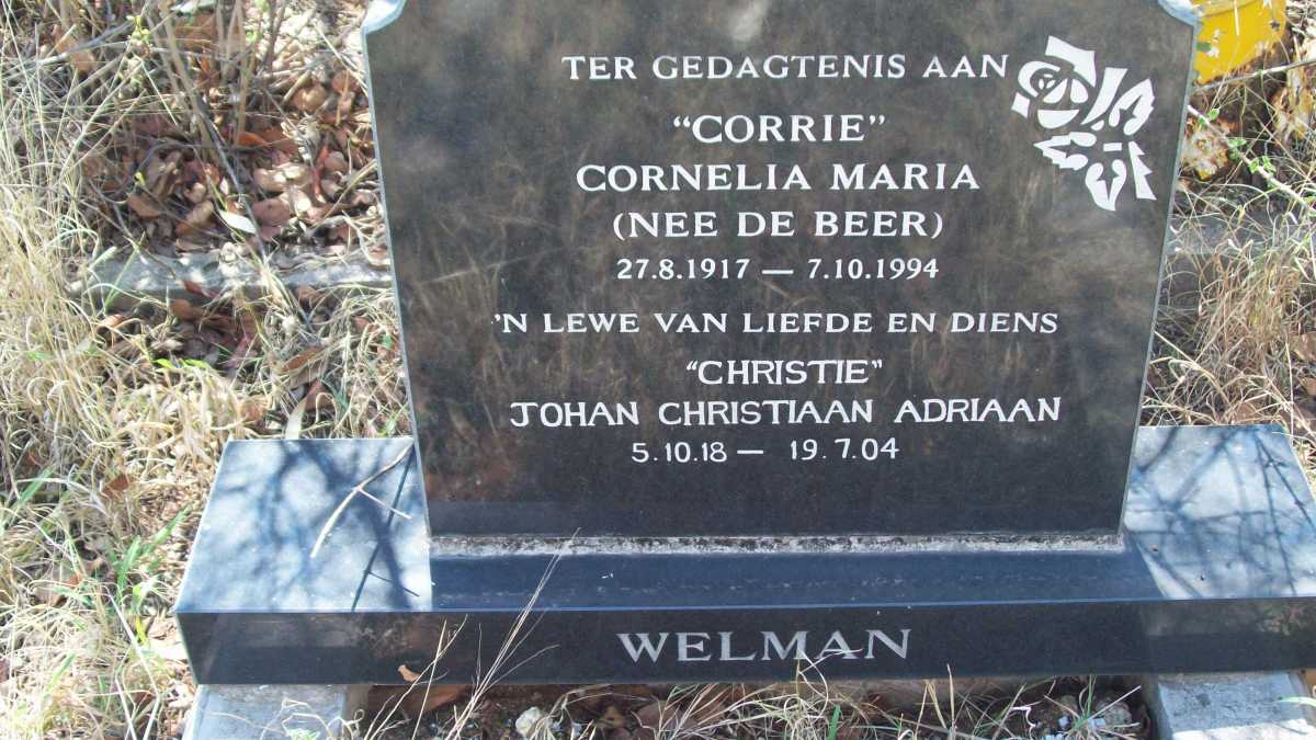 WELMAN Johan Christiaan Adriaan 1918-2004 & Cornelia Maria DE BEER 1917-1994